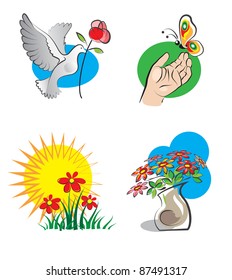 Bright icons with flowers