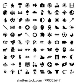 Bright icons. set of 100 editable filled bright icons such as cherry, hippopotamus, butterfly, baby onesie, child building kit, water drop, sun, eye, jackpot, sparklers, bulb