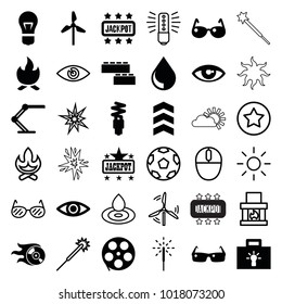 Bright icons. set of 36 editable filled and outline bright icons such as jackpot, movie tape, mill, bulb, table lamp, sparkler, eye, drop, fluorescent lamp, sunglasses