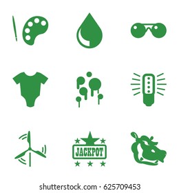 Bright icons set. set of 9 bright filled icons such as hippopotamus, baby onesie, Jackpot, drop, mill, sunglasses, blood, bulb