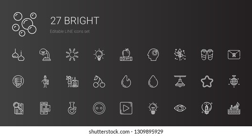 bright icons set. Collection of bright with eye, idea, play button, button, potion, letter, observe, lamp, water drop, fire, cherry, campfire. Editable and scalable bright icons.