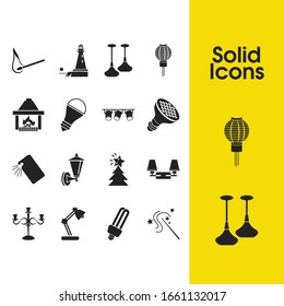 Bright Icons Set With Phone Flash Light, Chinese Lantern And Cfl Lamp Elements. Set Of Bright Icons And Studio Concept. Editable Vector Elements For Logo App UI Design.