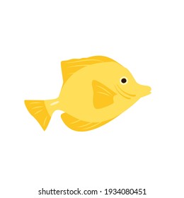 Bright icons of yellow fish.. The nature of the seas and oceans. Vector illustration in flat style