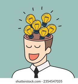 Bright idea from businessman head doodle style. Vector illustration