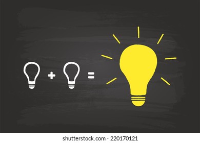 Bright Idea Comes From Teamwork Concept On Blackboard