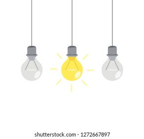 Bright idea and insight concept with light bulb. Vector illustration.