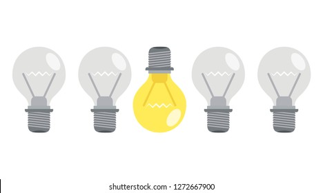 Bright idea and insight concept with light bulb. Vector illustration.