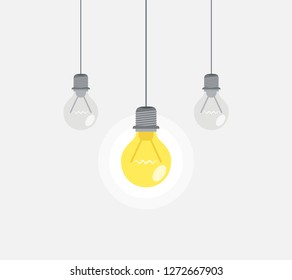 Bright idea and insight concept with light bulb. Vector illustration.