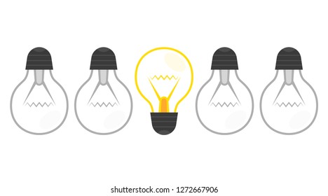Bright idea and insight concept with light bulb. Vector illustration.