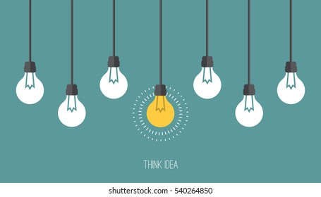 Bright Idea And Insight Concept With Light Bulb, Think Idea, Flat Style Vector Illustration EPS 10.