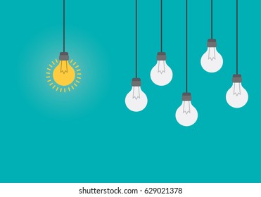 Bright idea and insight concept with light bulb.  Flat style vector illustration.