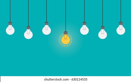 Bright idea and insight concept with light bulb.  Flat style vector illustration.