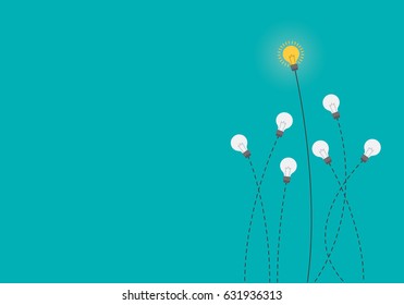 Bright idea and insight concept with light bulb.  Flat style vector illustration.