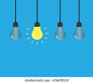Bright idea and insight concept with light bulb. Flat style vector illustration.