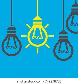 Bright idea and insight concept with light bulb. Flat style vector illustration