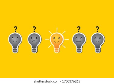 Bright idea and insight concept with yellow light bulb. Symbol of creativity, visions, ideas, inspiration and motivation. Eps10 illustration