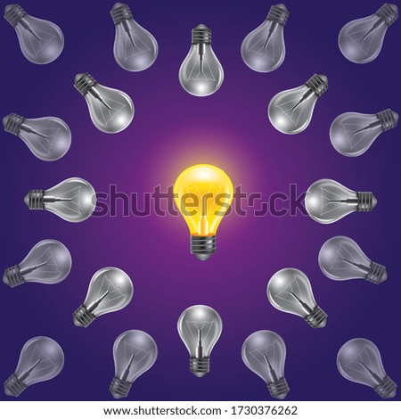 Bright idea and insight concept with yellow light bulb. Symbol of creativity, visions, ideas, inspiration and motivation. Eps10 illustration