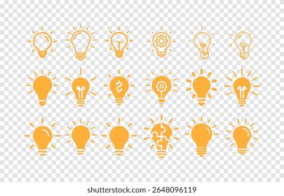Bright Idea Light Bulb Icons Vector Collection for Startup and Innovation Themes, element isolated on white background, vector illustration eps 10.