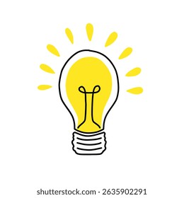 Bright idea light bulb vector. Doodle cartoon flat style, symbol creativity, inspiration. Vector illustration. Innovation and creativity icon