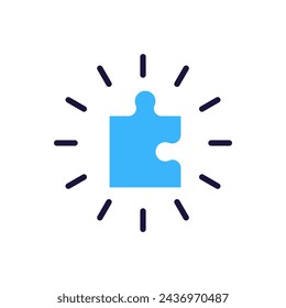 Bright idea missing piece of the puzzle icon with surrounding light rays, vector illustration for creative solution, missing link, and problem solving concept