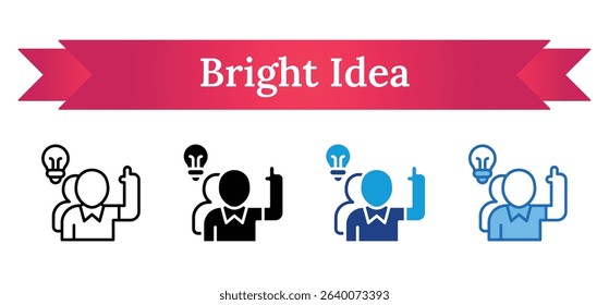 Bright Idea Multi Style - person with a lightbulb and a thumbs up symbolizing innovative thinking and positive mindset