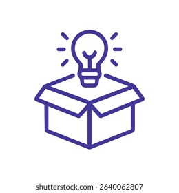 Bright idea pops out of box. Icon symbol illustration