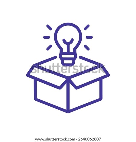 Bright idea pops out of box. Icon symbol illustration