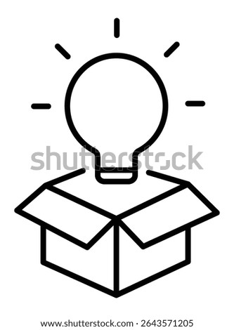 Bright idea pops out of box. Inspiration icon or out of the box idea with light bulb on transparent background
