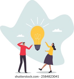 Bright idea to solve problem, business team brainstorm or thinking about new innovative idea, creativity or imagination.business concept.flat character.