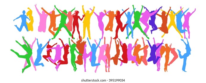 Bright Idea Success Concept - colorful silhouettes of people jumping