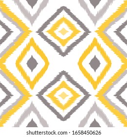 Bright Ikat Graphic Vector Seamless Pattern. Handmade Tie Dye Design. Japanese Fabric Tile Ornament. Gray Textile Ethnic Wallpaper.