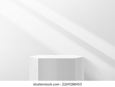 Bright illuminated room with podium. Showcase  template. 3d vector background