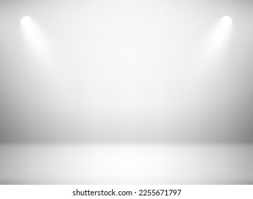 Bright illuminated studio with projectors. 3d vector illustration