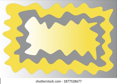 Bright Illuminating yellow frame of wavy shape on Ultimate gray background. Trend color 2021. Copy space. Banner for your text. Abstract gradient backdrop. Graphic card. Rectangular border. Decorative