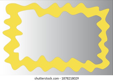 Bright Illuminating yellow frame of wavy shape on Ultimate gray background. Trend color 2021. Copy space. Banner for your text. Abstract backdrop. Graphic card. Border. 