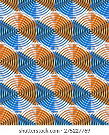 Bright illusory abstract geometric seamless pattern with 3d geometric figures. Vector transparent superimpose backdrop.