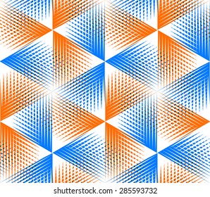 Bright illusory abstract geometric seamless pattern with 3d geometric figures. Vector transparent superimpose backdrop.