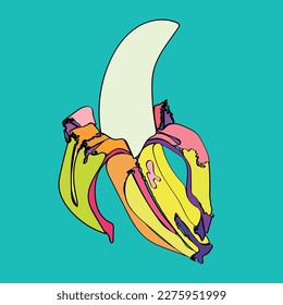 Bright illustration of a banana on a turquoise background for your ideas