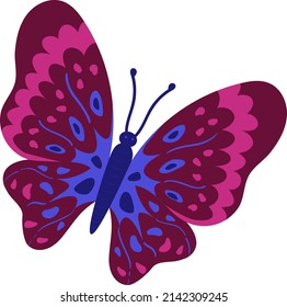 A bright illustration of a blue butterfly on a white background, a vector butterfly, an idea for a logo, coloring books, magazines, printing on clothes, advertising. Beautiful butterfly illustration.