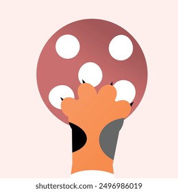 bright illustration of a cat's paw and a piece of sausage