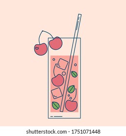 Bright illustration of a cocktail with various fruits or berries. Suitable for decorating menus, icons on social networks, thematic decor. For the summer mood.