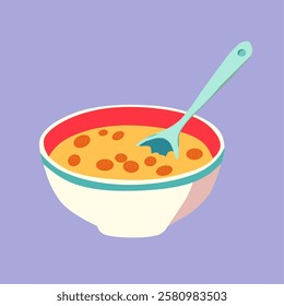 Bright illustration of a colorful cereal bowl with a spoon, symbolizing a fun and healthy breakfast. Perfect for food-related concepts, children’s themes, or nutrition content