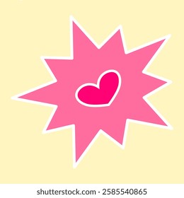 Bright illustration featuring a pink heart within a star-like shape, set on a pastel background. Expresses love, joy, and playful energy. Ideal for romantic or cheerful themes in design and craft.