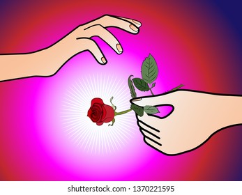 bright illustration of hands holding a rose flower