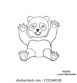 Bright illustration with happy panda. Line illustration.