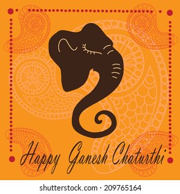 Bright illustration of Hindu mythology Lord Ganesha. For Ganesh Chaturthi. Retro style. Greeting. Vector.  