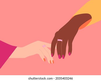A bright illustration with the image of women's elegant hands.	