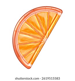 Bright illustration of inflatable orange slice pool float in vibrant colors perfect for summer fun and relaxation showing detail and texture on white background.