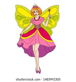 Bright illustration of magic fairy isolated on white background