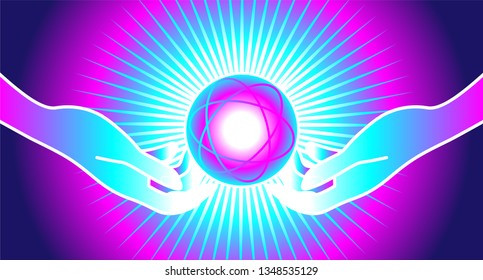 bright illustration with a mysterious plot, hands holding something